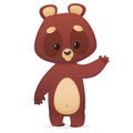 Funny cute cartoon brown bear smiling and waving hand. Vector illustration of a bear mascot character. Royalty Free Stock Photo