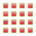 Funny cute cartoon comic watermelon characters with showing various, different emotions. Set of watermelon icons