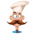 Funny, cute, cartoon man illustration. Mustache, whisker, cook, smiley.