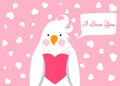 Funny, cute cartoon parrot. Love, valentinesday illustration.