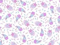 Funny cute cartoon seamless pattern with sweet blue and pink cupcakes, confetti and decoration. Endless cute pattern