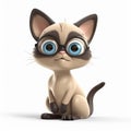 Funny cute cartoon Siamese cat kitten 3d illustration on white background, Royalty Free Stock Photo