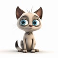 Funny cute cartoon Siamese cat kitten 3d illustration on white background, Royalty Free Stock Photo