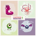 Funny cute cartoon vector monster characters set Royalty Free Stock Photo