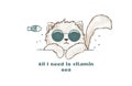 Funny cute cat in blue sunglasses dreaming of the sea vacation