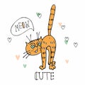 Funny cute cat meows. Cute style. Vector Royalty Free Stock Photo