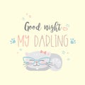 Funny cute cat and phrase- good night my darling