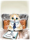 Funny cute cat in a tie sitting behind adesk Royalty Free Stock Photo