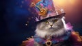 Funny cute cat wearing Halloween costume. Fluffy kitten posing dressed for party. Humanised animals concept Royalty Free Stock Photo