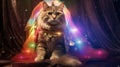 Funny cute cat wearing Halloween costume. Fluffy kitten posing dressed for party. Humanised animals concept Royalty Free Stock Photo