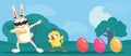 Dabbing Easter Characters Funny Banner Royalty Free Stock Photo