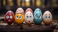 funny cute characters easter eggs with big eyes, banner Royalty Free Stock Photo