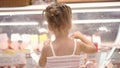 Funny cute child boring supermarket