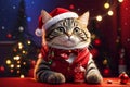 Funny Cute Christmas Cat, comic character, christmas card design Royalty Free Stock Photo