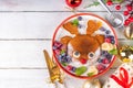 Funny and cute Christmas reindeer pancakes Royalty Free Stock Photo