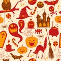 Funny cute colored seamless background abstract pattern for hallowe?? Royalty Free Stock Photo