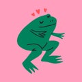 Funny cute comic green frog Valentines childish boho animal character handdrawn trendy vector illustration Royalty Free Stock Photo