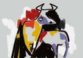 Funny cute cow rough and sketch painting cubism. Inspiration of Picasso . Energetic gouache with rich and colorful. Painting for
