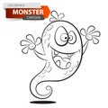 Funny, cute, crazy cartoon monster character. Coloring illustration. Royalty Free Stock Photo