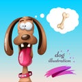 Funny, cute, crazy dog illustration.