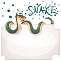 Funny, cute, crazy snake characters. Paper banner illustration. Royalty Free Stock Photo