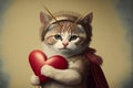 Funny cute cupid cat with wings and bow with heart Created with Generative AI technology. Royalty Free Stock Photo