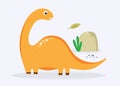 Funny cute dinosaur orange on a light background. For textiles, packaging paper, posters, backgrounds, decoration of