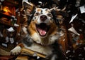 Funny cute doggy portrait. Adorable friendly domestic pet. Generative AI