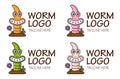 Funny cute earthworm climbs out of the ground and smiling. Logo for bait shop or fishing icon. Four color mode