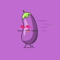 Funny cute eggplant character. Vector flat eggplant cartoon character falling in love. Isolated on purple background. Eggplant