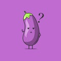 Funny cute eggplant character. Vector flat eggplant cartoon character feeling confused. Isolated on purple background. Eggplant