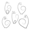 Funny cute emotional cats Linear creative drawing of domestic animals A group of strange cats isolate Element of design sketch