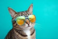 funny cute fashion neon pet cat animal colourful sunglasses portrait. Generative AI.