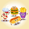 Funny, cute fast food hamburger, french fries, lemonade