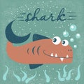 Funny, cute fish characters. Sea cartoon illustration. Royalty Free Stock Photo