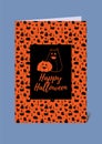 Funny and cute halloween vector greeting card in black and orange. Two cat eared carved pumpkins Royalty Free Stock Photo