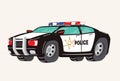 Funny cute hand drawn cartoon Police Car. Toy Cartoon Police Car. Toy Vehicles for Boys. Vector illustration Royalty Free Stock Photo
