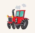 Funny cute hand drawn cartoon vehicles. Bright cartoon tractor. Vector illustration