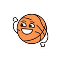 Funny cute happy basketball character black line icon.