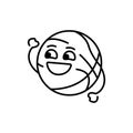 Funny cute happy basketball character black line icon.