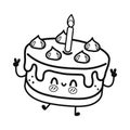 Funny cute happy Cake characters bundle. Vector hand drawn cartoon kawaii character illustration icon. Isolated on white Royalty Free Stock Photo