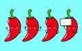 Funny cute happy chili pepper characters bundle set. Vector hand drawn doodle style cartoon character illustration icon