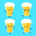 Funny cute happy glass of beer characters bundle set. Vector hand drawn doodle style cartoon character illustration icon Royalty Free Stock Photo