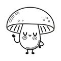 Funny cute happy mushroom characters bundle set. Vector hand drawn cartoon kawaii character illustration icon. Royalty Free Stock Photo