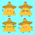 Funny cute happy nachos characters bundle set. Vector hand drawn doodle style cartoon character illustration icon design Royalty Free Stock Photo