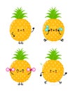 Funny cute happy pineapple characters bundle set. Vector hand drawn doodle style cartoon character illustration icon Royalty Free Stock Photo