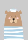 Funny and cute happy sailor bear Royalty Free Stock Photo