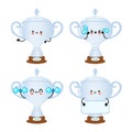 Funny cute happy silver trophy cup characters bundle set. Vector hand drawn doodle style cartoon character illustration Royalty Free Stock Photo
