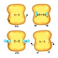 Funny cute happy sliced toast bread and butter characters bundle set. Vector hand drawn doodle style cartoon character