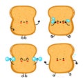 Funny cute happy sliced toast bread characters bundle set. Vector hand drawn doodle style cartoon character illustration